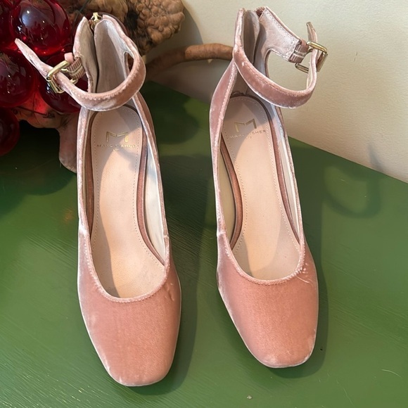 Marc Fisher Shoes - Marc Fisher Blush Pink Velvet Ankle Strap Pumps